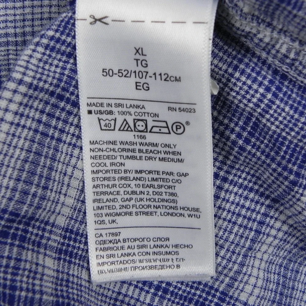 Banana Republic Shirt Mens XL Slim Fit Utility Button Up Blue Plaid Short Sleeve